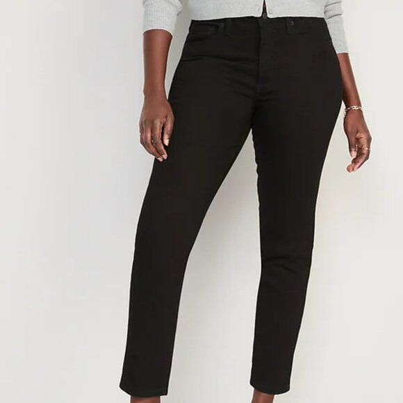 High-Waisted  Straight Black Jeans - Picture 1 of 8